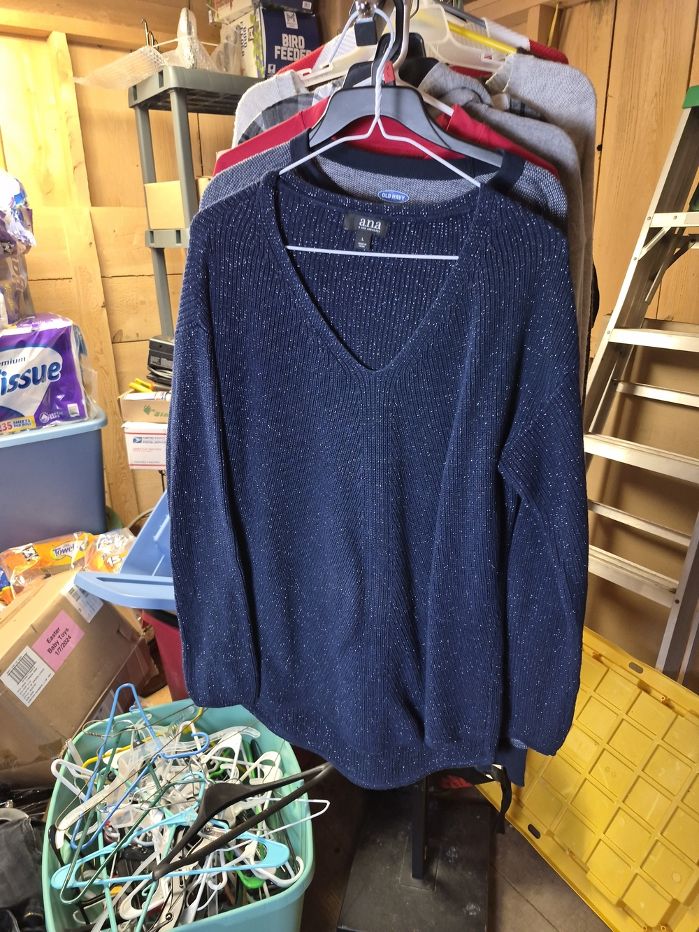 a.n.a Navy V-Neck Sweater with Metallic Shimmer Bin 65